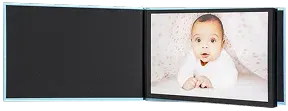 Livre photo autocollant bleu pastel ouvert